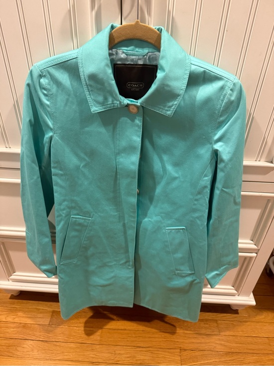 Coach Jackets & Blazers - Coach Turquoise Single-Breasted Trench Coat